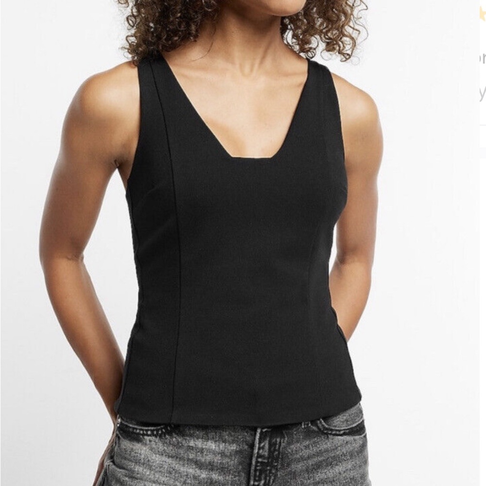 V-Neck Ponte Fitted Tank - XL